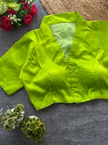 FANCY MALAI SATIN PLAIN STITCHED BLOUSE PARROT GREEN