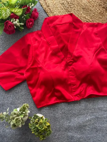 FANCY MALAI SATIN PLAIN STITCHED BLOUSE RED