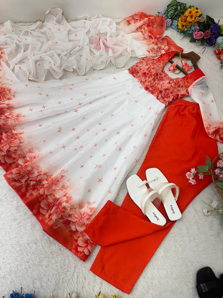 FANCY ORGANZA TABBY SILK DIGITAL PRINT WORK ANARKALI GOWN BOTTOM WITH DUPATTA FESTIVE WEAR WHOLESALE PRICE ETHNIC GARMENT (17)