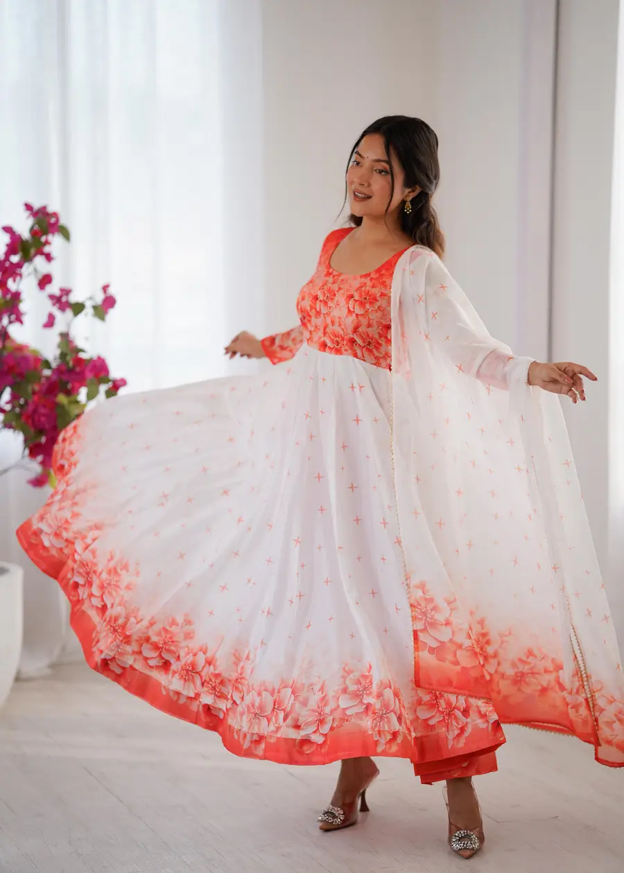 FANCY ORGANZA TABBY SILK DIGITAL PRINT WORK ANARKALI GOWN BOTTOM WITH DUPATTA FESTIVE WEAR WHOLESALE PRICE ETHNIC GARMENT (3)