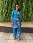 FANCY POLY RAYON DIGITAL PRINT WORK CO-ORD SET TEAL