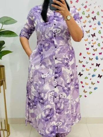 FANCY RAYON COTTON DIGITAL PRINT WORK CO-ORD SET  PURPLE