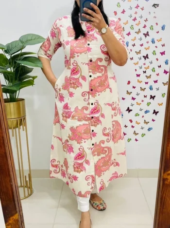 FANCY RAYON DIGITAL PRINT WORK CO-ORD SET PEACH