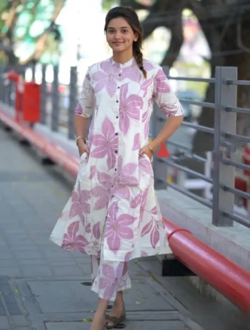 FANCY RAYON DIGITAL PRINT WORK CO-ORD SET BABY PINK