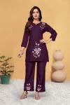 FANCY RAYON MULTI EMBROIDERY THREAD WORK CO-ORD SET WINE