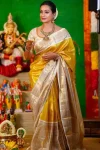 FANCY TISSUE SILK BORDER WITH GRAND RICH PALLU WORK SAREE WITH UNSTITCHED BLOUSE YELLOW
