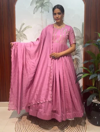 FANCY VICHITRA SILK SEQUENCE WORK GOWN WITH DUPATTA BABY PINK