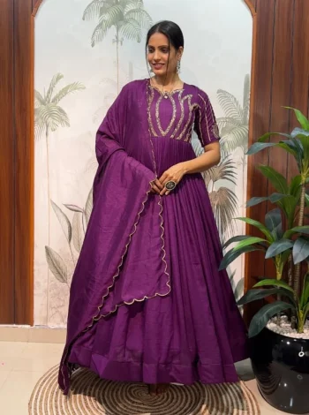 FANCY VICHITRA SILK SEQUENCE WORK GOWN WITH DUPATTA WINE
