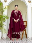 LATEST RAYON SLUB COTTON EMBROIDERY WITH KODI LATKAN LACE WORK TOP BOTTOM WITH DUPATTA MAROON