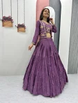 MODERN CHINON EMBROIDERY THREAD AND SEQUENCE WORK LEHENGA CHOLI WITH KOTI PARTY WEAR WHOLESALE PRICE ETHNIC GARMENT (4)