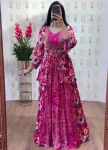 MODERN CHINON EMBROIDERY THREAD WORK LEHENGA CHOLI WITH SHRUG PINK
