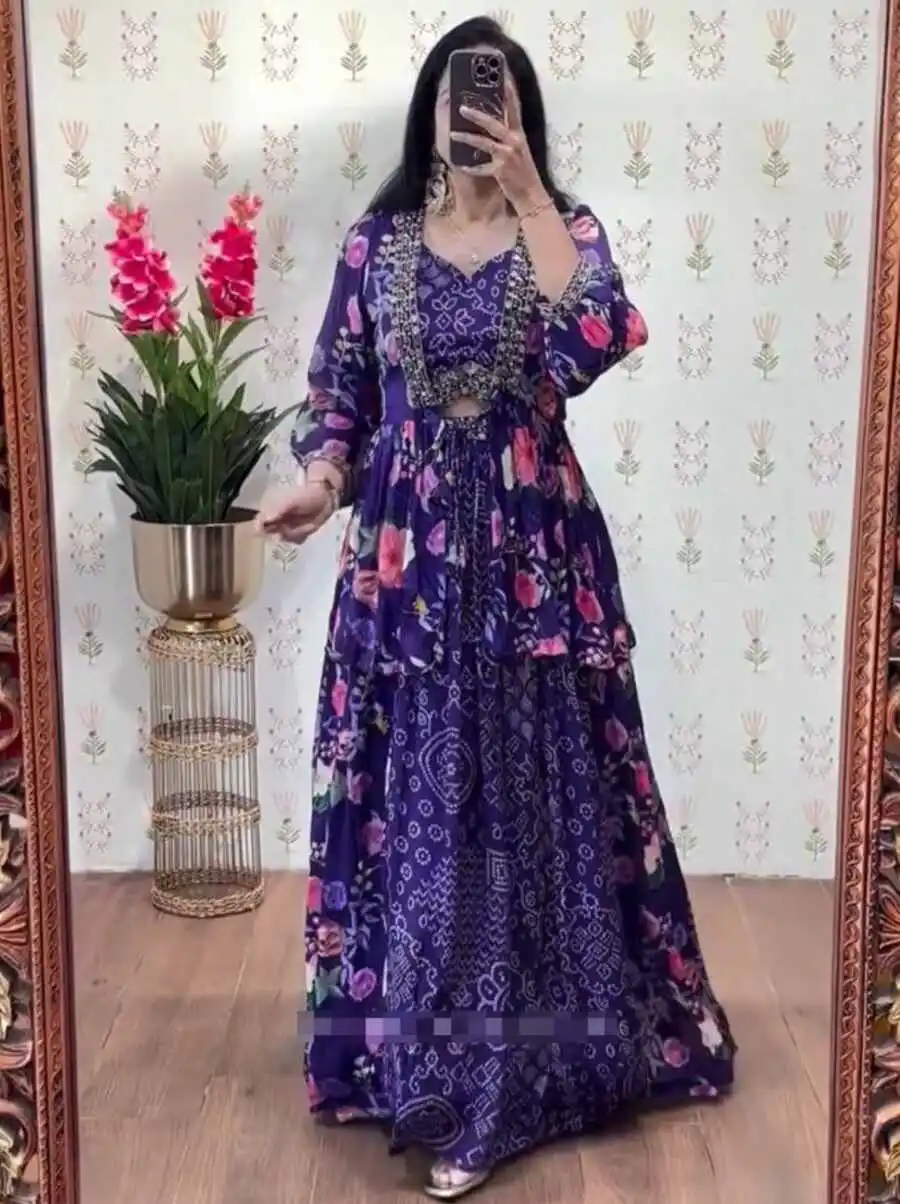 MODERN CHINON EMBROIDERY THREAD WORK LEHENGA CHOLI WITH SHRUG PARTY WEAR WHOLESALE PRICE ETHNIC GARMENT (6)