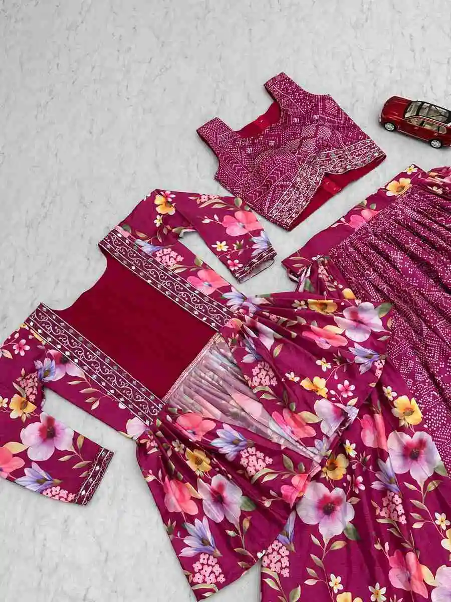 MODERN CHINON EMBROIDERY THREAD WORK LEHENGA CHOLI WITH SHRUG PARTY WEAR WHOLESALE PRICE ETHNIC GARMENT (7)