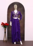 MODERN CHINON SILK EMBROIDERY SEQUENCE CODING WORK DRAPE SKIRT WITH BLOUSE PARTY WEAR WHOLESALE PRICE ETHNIC GARMENT (7)