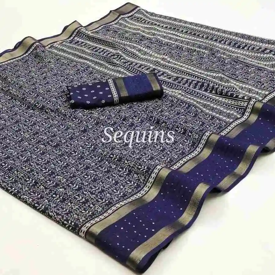 MODERN DOLA SILK ZARI WEAVING AND SEQUENCE WORK BORDER AND KALAMKARI PRINT WORK SAREE WITH UNSTITCHED BLOUSE FESTIVE WEAR WHOLESALE PRICE ETHNIC GARMENT (13).jpg.webp