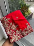MODERN FENDY CHIFFON EMBROIDERY CUTWORK WORK AARC BORDER WORK SAREE WITH UNSTITCHED BLOUSE FESTIVE WEAR WHOLESALE PRICE ETHNIC GARMENT (5)