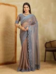 MODERN FENDY SOFT NET SWAROVSKI WITH CUT WORK SAREE WITH UNSTITCHED BLOUSE GREY
