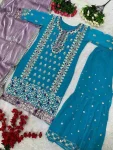 MODERN GEORGETTE CHAIN SEQUENCE WITH PERAL HAND WORK TOP SHARARA WITH DUPATTA FESTIVE WEAR WHOLESALE PRICE ETHNIC GARMENT (2)