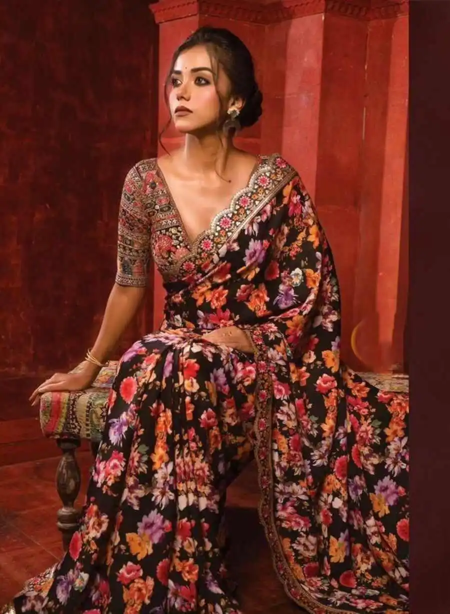 MODERN GEORGETTE DIGITAL PRINT WITH EMBRODERY SEQUENCE AND THREAD LACE BORDER WORK SAREE WITH UNSTITCHED BLOUSE FESTIVE WEAR WHOLESALE PRICE ETHNIC GARMENT (1).webp