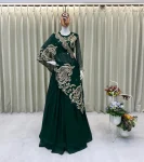 MODERN GEORGETTE DIGITAL PRINTED WITH CODING SEQUENCE EMBROIDERY WORK LEHENGA CHOLI WITH SHRUG GREEN