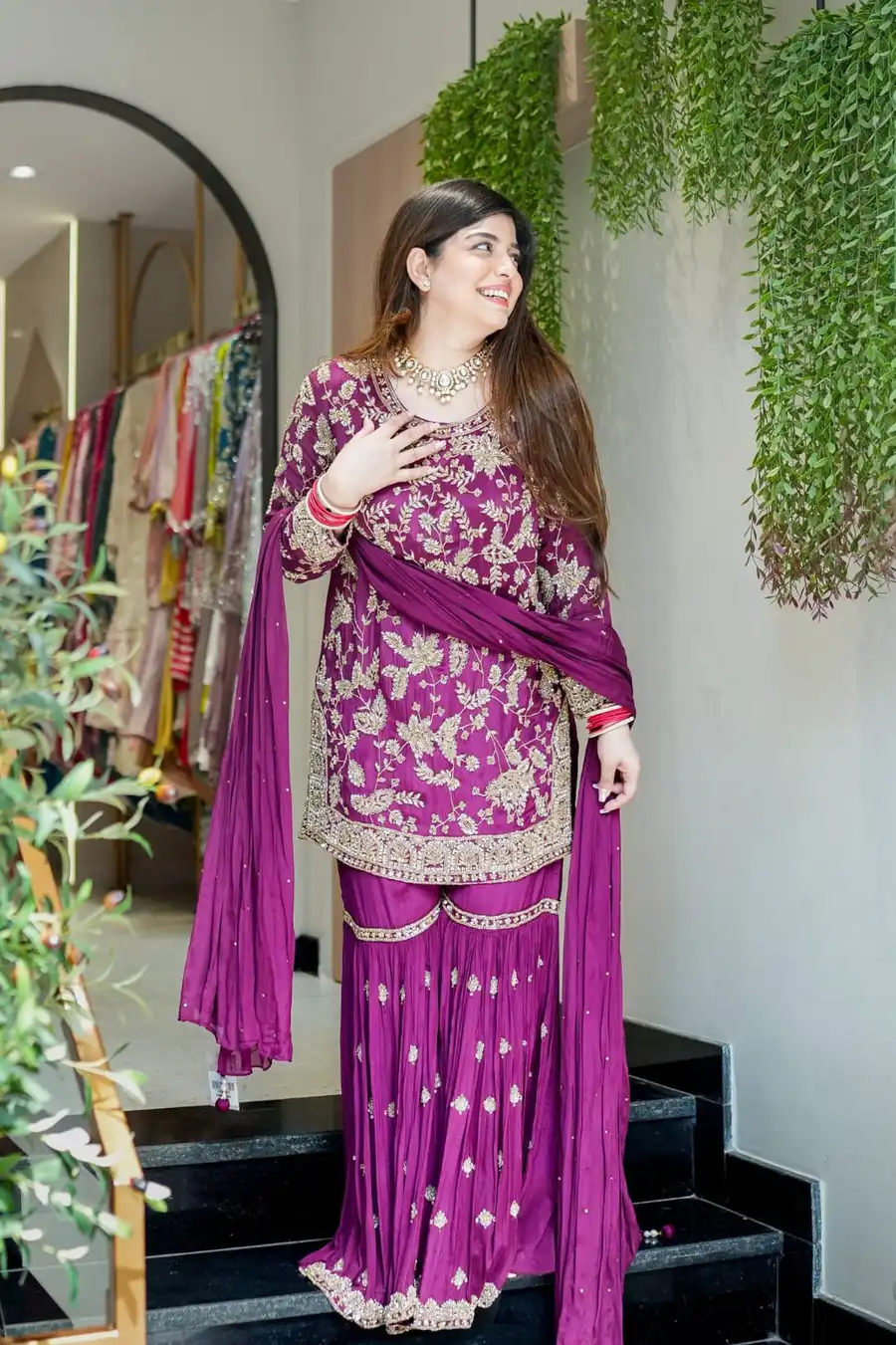 MODERN GEORGETTE MULTI-THREAD EMBROIDERY + SEQUENCE WORK TOP SHARARA WITH DUPATTA FESTIVE WEAR WHOLESALE PRICE ETHNIC GARMENT (10)