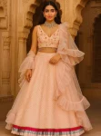 MODERN GEORGETTE SEQUENCE WORK AND FRILL BORDER WORK LEHENGA CHOLI WITH DUPATTA BABY PINK