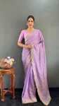 MODERN GEORGETTE SILK EMBROIDERY MULTI SEQUENCE & ARCO CUT WORK READY TO WEAR SAREE WITH UNSTITCHED BLOUSE LAVENDER
