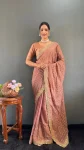MODERN GEORGETTE SILK EMBROIDERY MULTI SEQUENCE & ARCO CUT WORK READY TO WEAR SAREE WITH UNSTITCHED BLOUSE PEACH