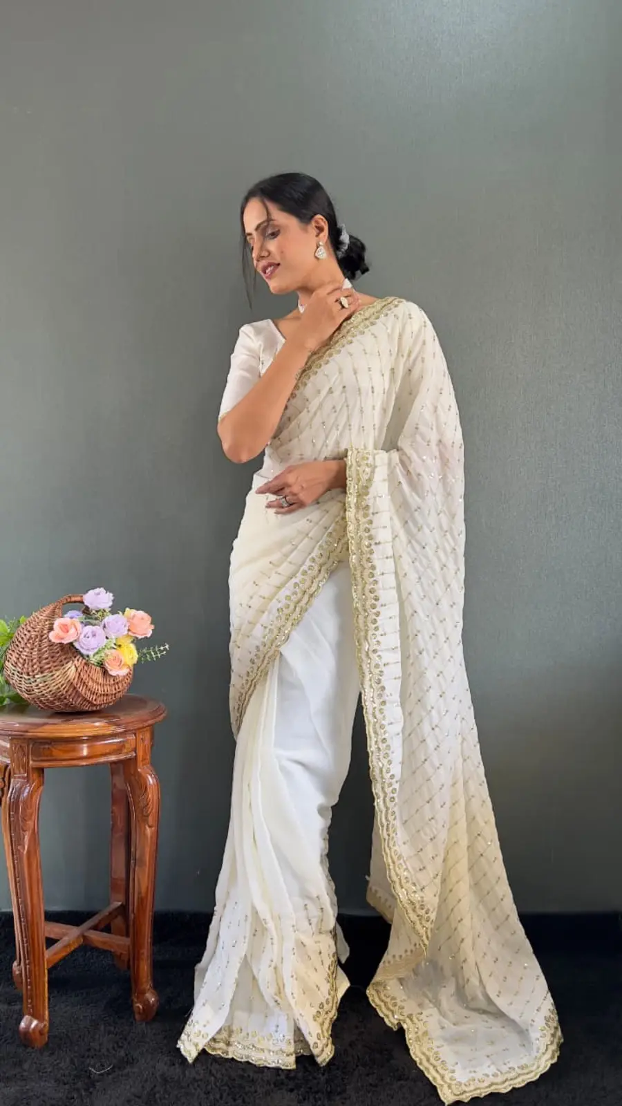 MODERN GEORGETTE SILK EMBROIDERY MULTI SEQUENCE & ARCO CUT WORK READY TO WEAR WHOLESALE PRICE ETHNIC GARMENT (2)