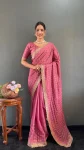 MODERN GEORGETTE SILK EMBROIDERY MULTI SEQUENCE & ARCO CUT WORK READY TO WEAR SAREE WITH UNSTITCHED BLOUSE PINK
