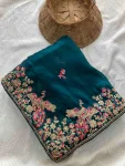 MODERN JIMMY CHOO EMBROIDERY SEQUANCE WITH CUTWORK BORDER WORK SAREE WITH UNSTITCHED BLOUSE PARTY WEAR WHOLESALE PRICE ETHNIC GARMENT (5)