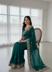 MODERN JIMMY CHOO EMBROIDERY SEQUANCE WITH CUTWORK BORDER WORK SAREE WITH UNSTITCHED BLOUSE PARTY WEAR WHOLESALE PRICE ETHNIC GARMENT (5)