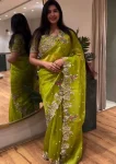 MODERN JIMMY CHOO EMBROIDERY SEQUANCE WITH CUTWORK BORDER WORK SAREE WITH UNSTITCHED BLOUSE WEDDING WEAR WHOLESALE PRICE ETHNIC GARMENT (7)
