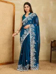 MODERN RANGOLI SILK EMBROIDERY SEQUANCE WITH CUTWORK BORDER WORK SAREE WITH UNSTITCHED BLOUSE BLUE