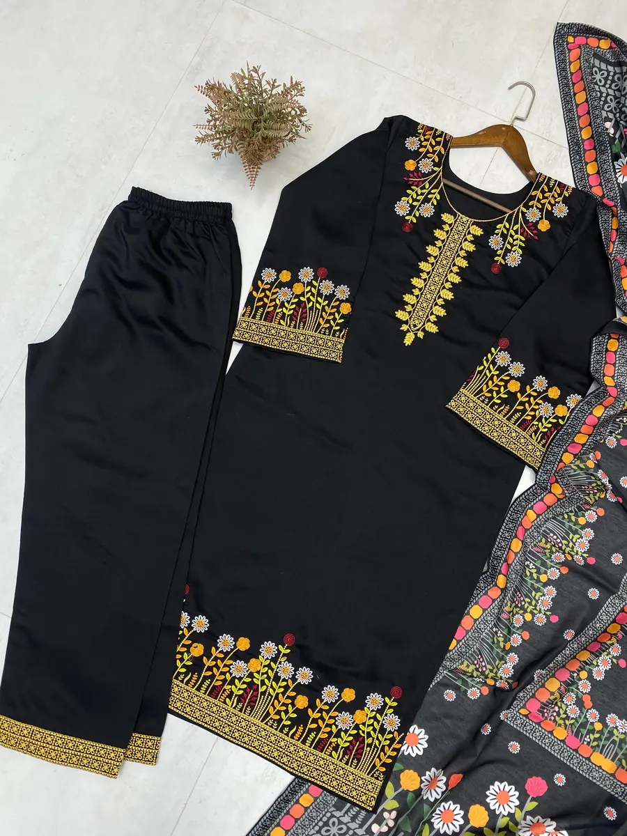 MODERN ROMAN SILK EMBROIDERY WORK TOP PALAZZO WITH DUPATTA FESTIVE WEAR WHOLESALE PRICE ETHNIC GARMENT (1)