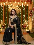 MODERN SANA SILK EMBROIDERY WITH PEARL DIAMOND WORK SAREE WITH UNSTITCHED BLOUSE WEDDING WEAR WHOLESALE PRICE ETHNIC GARMENT (5)