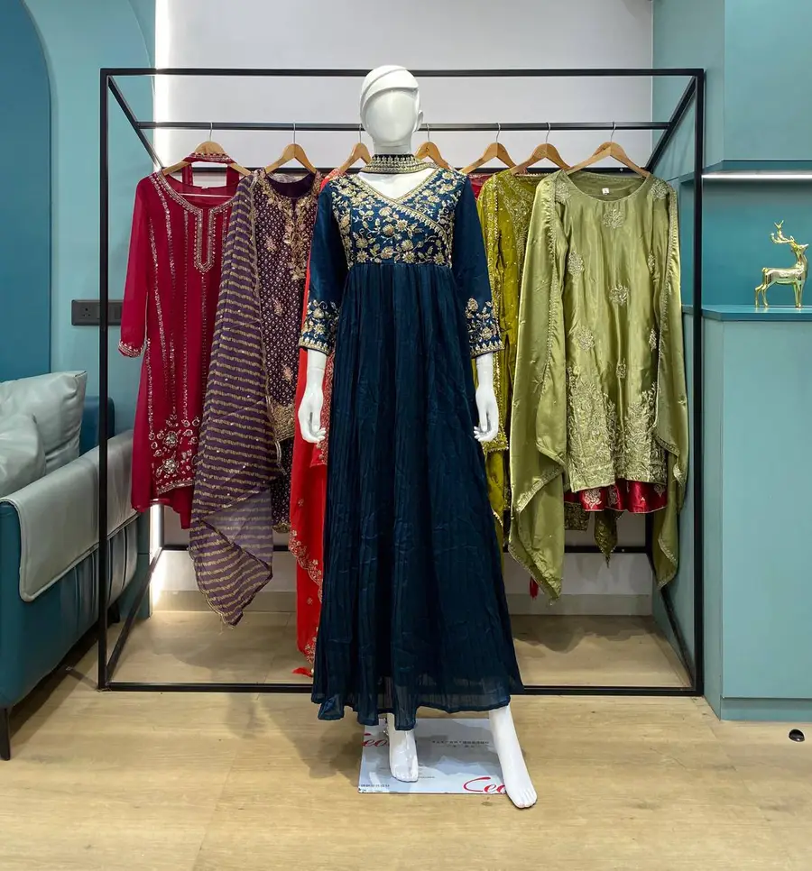 MODERN VICHITRA BEADS AND SEQUENCE EMBROIDERY WORK GOWN WITH DUPATTA FESTIVE WEAR WHOLESALE PRICE ETHNIC GARMENT (9)