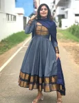NEW ARRIVAL CHANDERI COTTON JACQUARD WEAVING ZARI BORDER WORK ANARKALI GOWN WITH DUPATTA GREY
