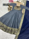 NEW ARRIVAL CHANDERI COTTON JACQUARD WEAVING ZARI BORDER WORK ANARKALI GOWN WITH DUPATTA FESTIVE WEAR WHOLESALE PRICE ETHNIC GARMENT (2)