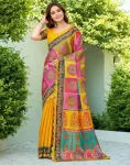 NEW ARRIVAL CHANDERI SILK DIGITAL PRINT AND MIRROR WORK IN LACE BORDER WORK SAREE WITH UNSTITCHED BLOUSE MILTI