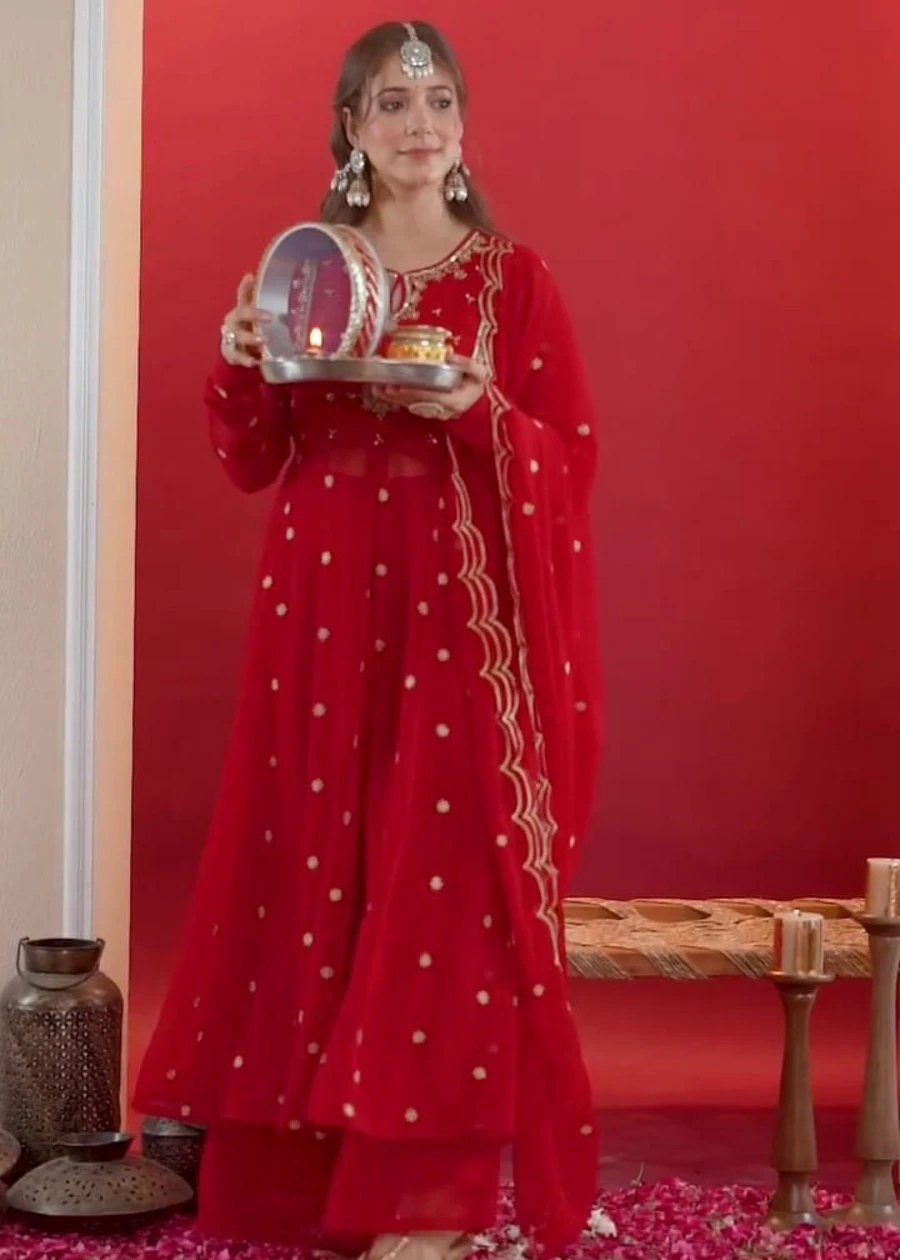 NEW ARRIVAL GEORGETTE EMBROIDERY SEQUENCE WORK GOWN PALAZZO WITH DUPATTA FESTIVE WEAR WHOLESALE PRICE ETHNIC GARMENT (6)