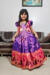 NEW ARRIVAL KANJIVARAM SILK PAITHANI DESIGN JACKET WITH PAITHANI HEAVY MATCHING BORDER WORK KID'S GOWN PURPLE