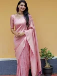 NEW ARRIVAL LICHI SILK JACQUARD WORK SAREE WITH UNSTITCHED BLOUSE BABY PINK