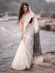 NEW ARRIVAL LILEN SLAB WEAVING WORK SAREE WITH UNSTITCHED BLOUSE WHITE