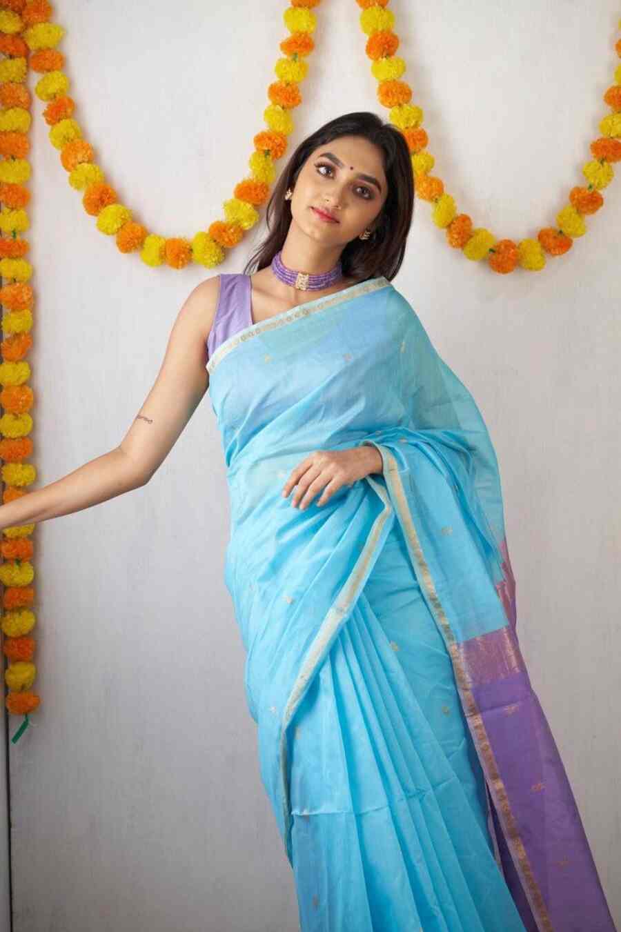 NEW ARRIVAL LILEN SLAB WEAVING WORK SAREE WITH UNSTITCHED BLOUSE FESTIVE WEAR WHOLESALE PRICE ETHNIC GARMENT (7)