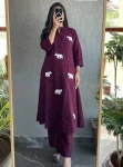 NEW ARRIVAL RAYON EMBROIDERY WORK TOP PENT SET WINE