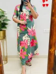 NEW ARRIVAL RAYON FLORAL PRINT WORK CO-ORD SET GREEN