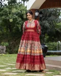 NEW ARRIVAL SILK KALAMKARI PRINT WITH WEAVING ZARI BORDER WORK GOWN FESTIVE WEAR WHOLESALE PRICE ETHNIC GARMENT (3)
