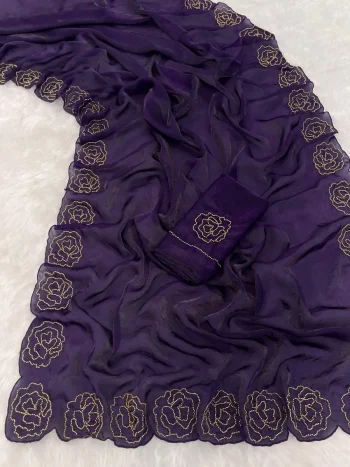 NEW ARRIVAL SPACE SILK CUTDANA HANDWORK BUTTA WORK WITH CUTDANA BORDER WORK SAREE WITH UNSTITCHED BLOUSE PUPLE