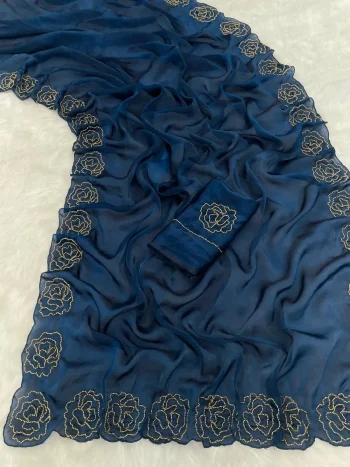 NEW ARRIVAL SPACE SILK CUTDANA HANDWORK BUTTA WORK WITH CUTDANA BORDER WORK SAREE WITH UNSTITCHED BLOUSE TEAL